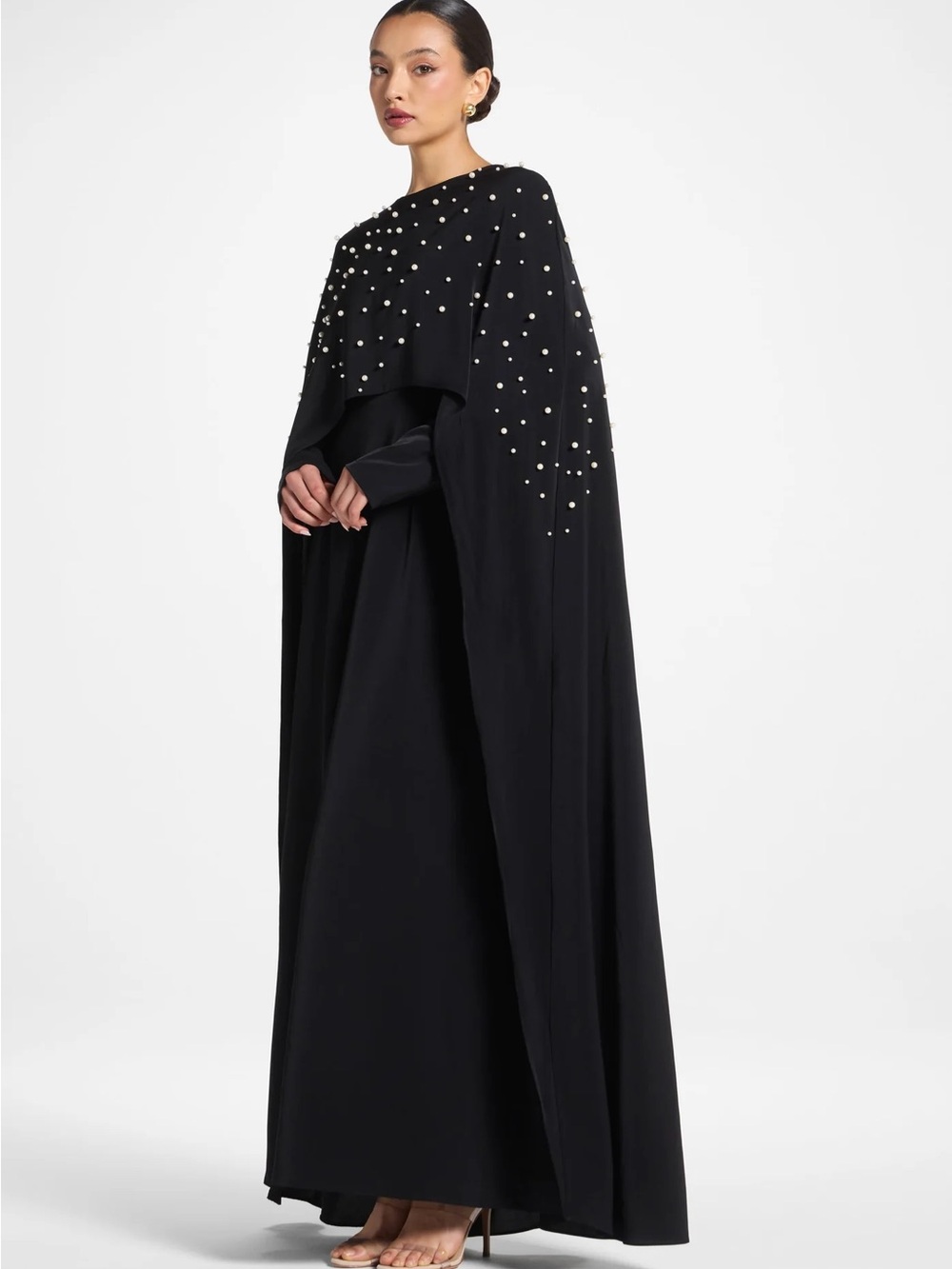 Embellished Black Cape Maxi Dress - Picture 3 of 5